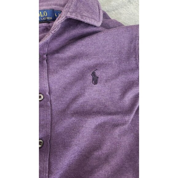 ✨️Polo Ralph Lauren Knit Dress Shirt  Long Sleeve Button Down Purple Cotton Sz L - Picture 5 of 9